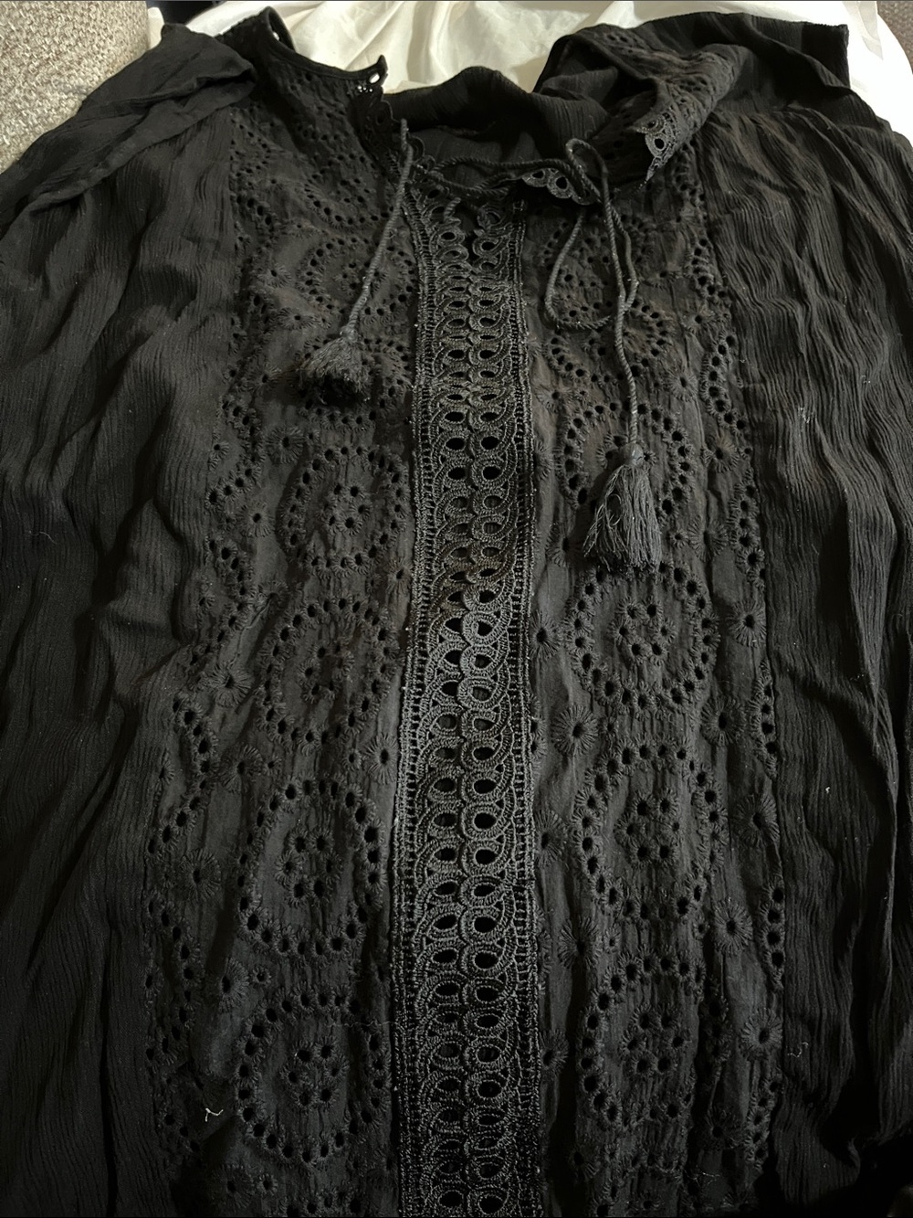 Kona Sol Black Eyelet Lace Peasant Blouse